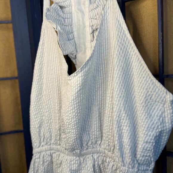 Lauren James blue and white seer sucker halter dress women's size - Picture 5 of 7